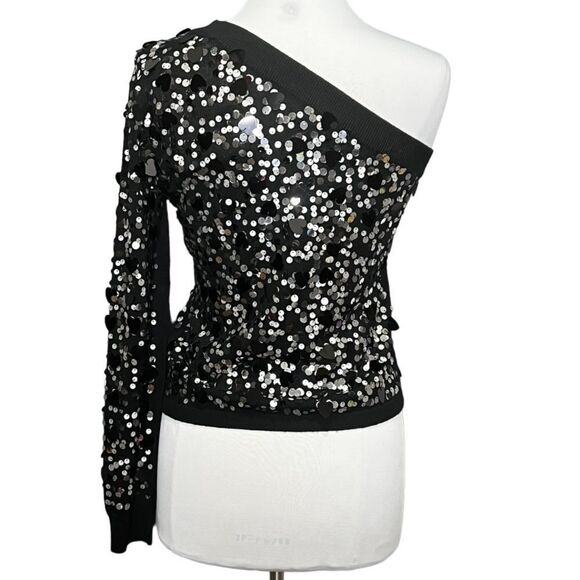 Love moschino Pailette Heart & Sequin Embellished One Shoulder Jumper Sweater - Picture 3 of 10